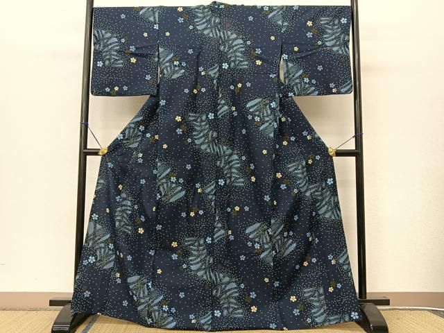 平和屋着物▽小紋 単衣 舞桜文 洗える着物 BAAT9096yc