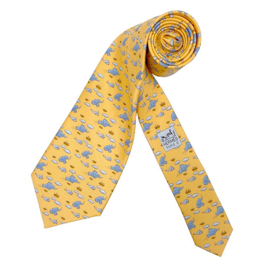 新品】エルメス HERMES ネクタイ シルクツイルタイ 9.1cm JAUNE / BLEU