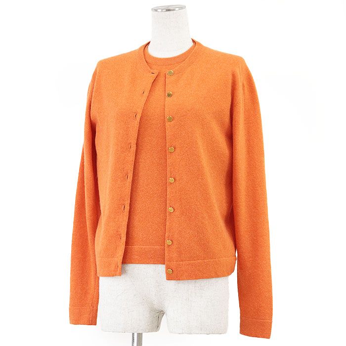 HERMÈS イエロー ニットカーディガン 美品　カシミヤ 100% 美品】HERMES エルメス アンサンブル ニット ロゴ セリエボタン