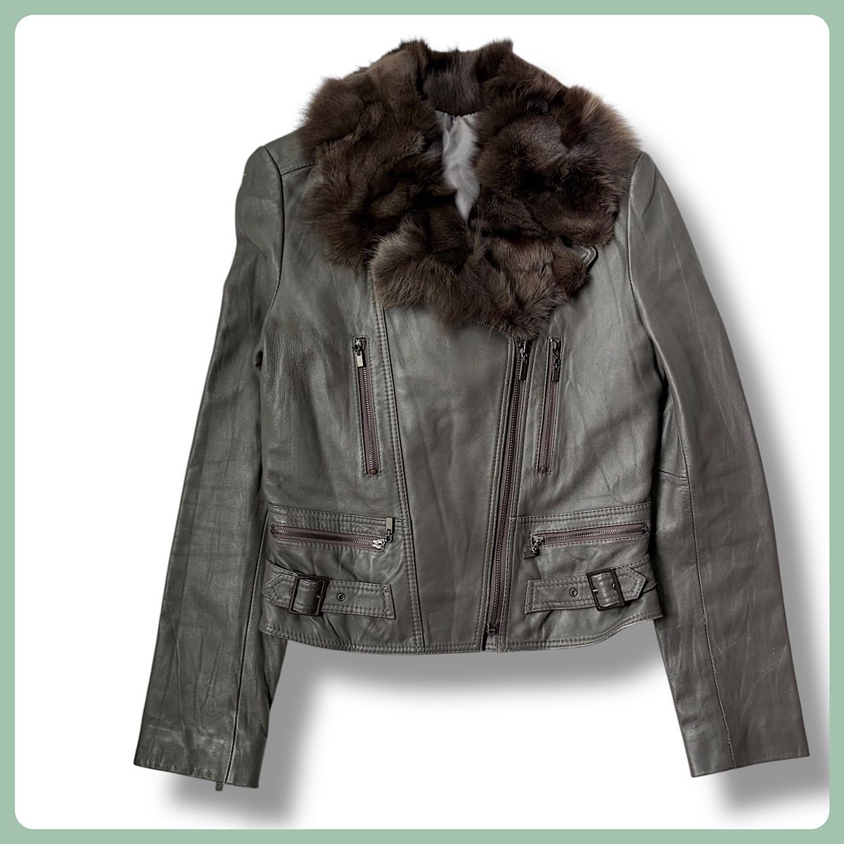 高品質ラムレザー使用 ファーライナー付 レザージャケット M イタリア生地 グレー系