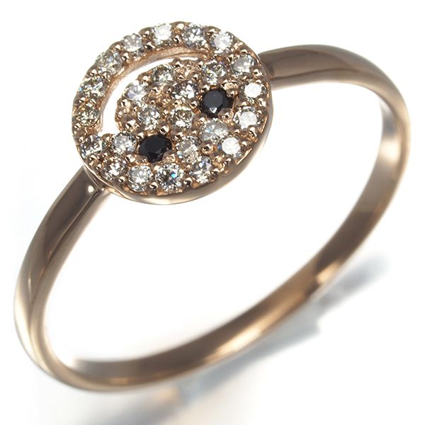 ブラック&クリアダイヤ ダイヤモンド 0.15ct スマイル リング K18PG  