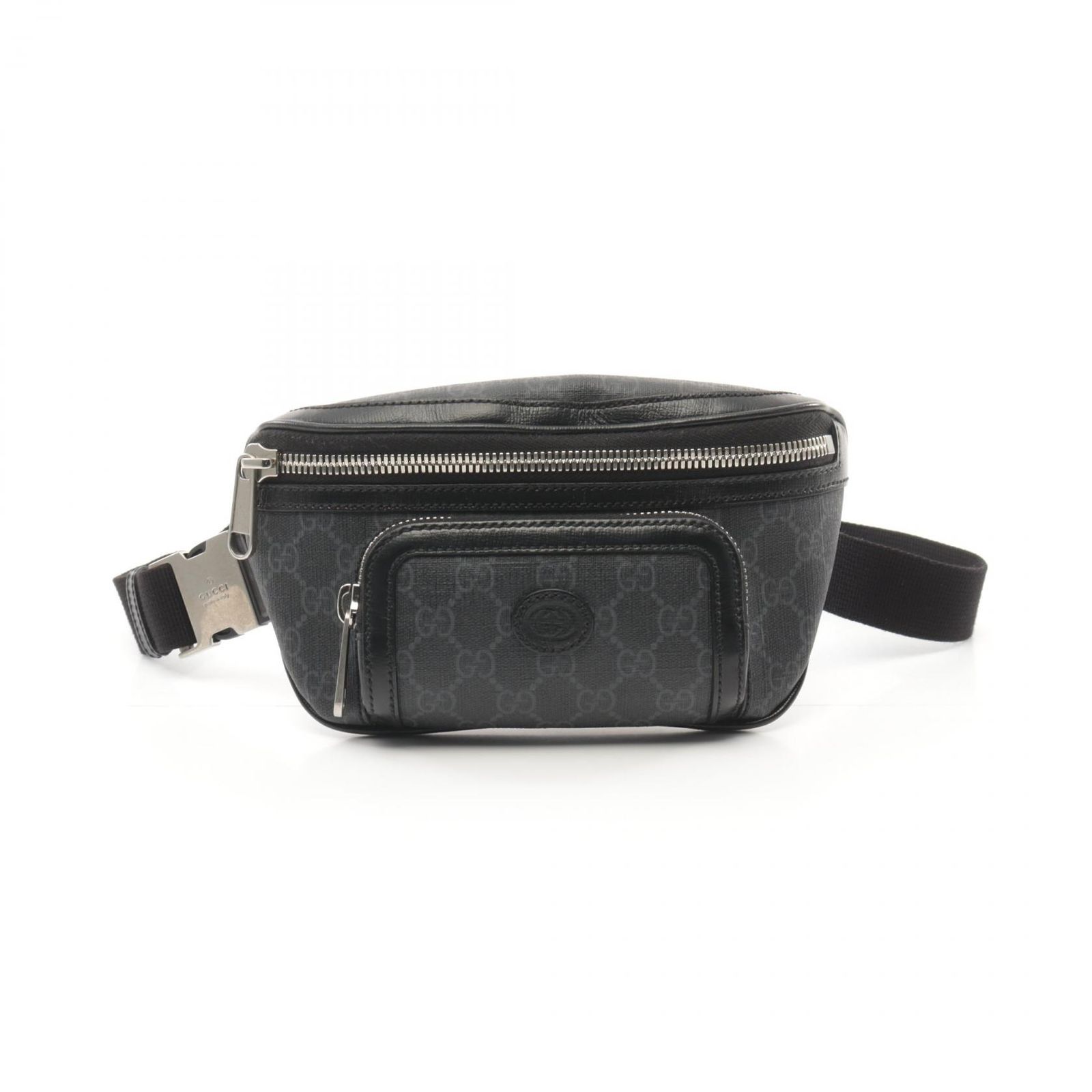 グッチ GUCCI ウエストバッグ ボディバッグ インターロッキングG付き ベルトバッグ 682933 ブラック PVCコーティングキャンバス レザー インターロッキングG付き ベルトバッグ メンズ Used A