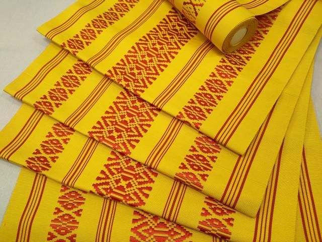 紬　開き名古屋帯　横段沖縄ミンサー柄　未使用 紬 開き名古屋帯 横段沖縄ミンサー柄 未使用 中古】 リサイクル着物 九