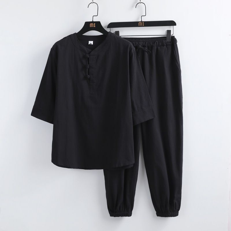 セットアップ メンズ 上下セット ジャージ 2点セット 綿麻 七分袖シャツ ハーフパンツ 夏 無地 速乾 薄手 滑り ひんやり sI0x388