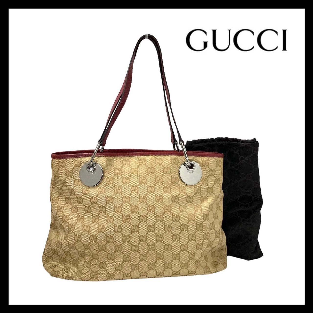 GUCCI】120837 001998 GG トートバッグ ベージュ レッド/赤 キャンバス 