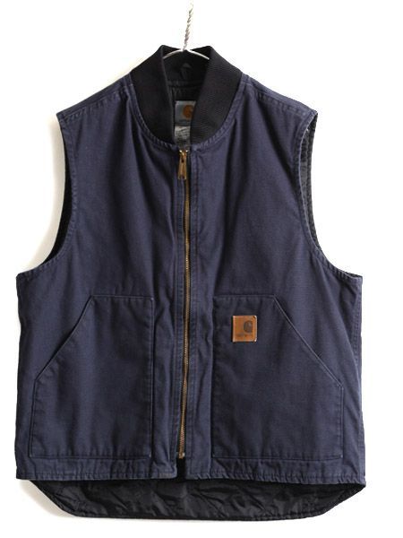 90s カーハート 中綿 ダック ベスト L CARHARTT キルティング 紺