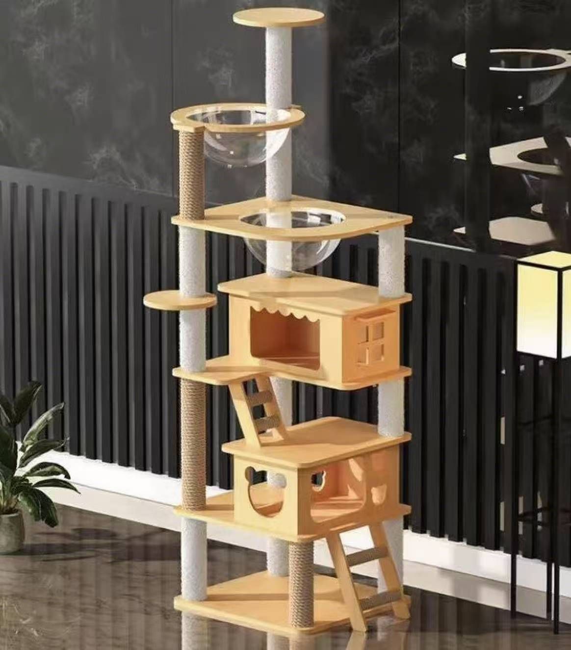大型キャットタワー キャットベッド キャットツリー一体型 四季通用 通天柱付き スペースキャビン キャットスクラッチボード キャットヴィラ キャットおもちゃ