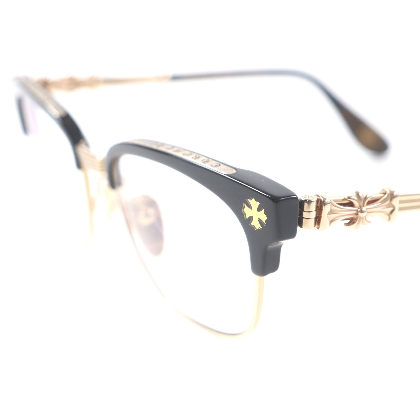 CHROME HEARTS クロムハーツ BGNENNOISSEUR2 CHクロス ハーフリム メガネ 眼鏡 アイウェア ブラック ゴールド 53□19-150 度入り ケース付き メンズ