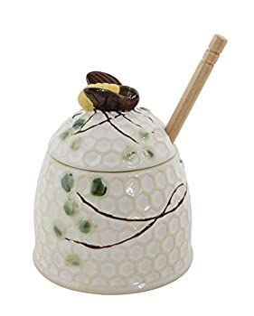 Creative Co-Op Stoneware Honey Jar with Honey Dipper Multicolor