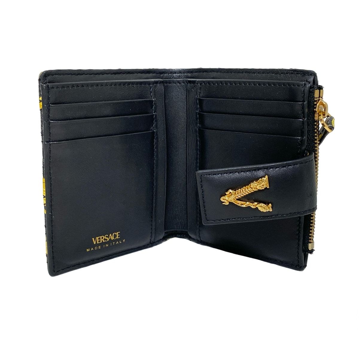 VERSACE(ヴェルサーチ) 2つ折り財布 - 黒×ダークイエロー