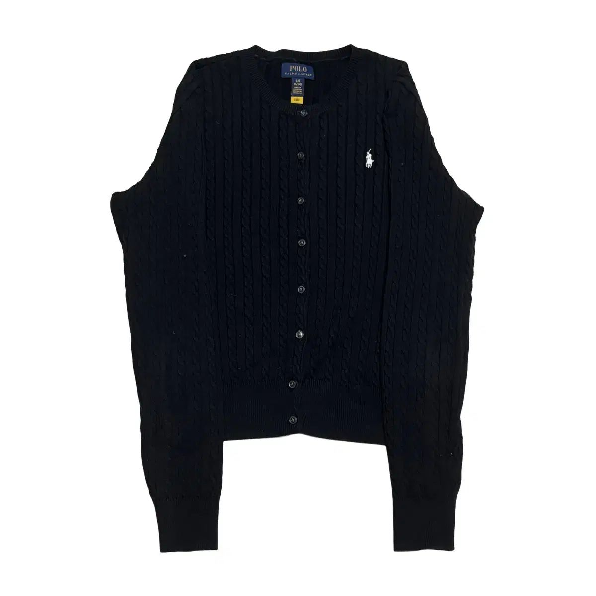 L ポロ ラルフローレン 白 ポニー レディース用 黒 ケーブル カーディガン