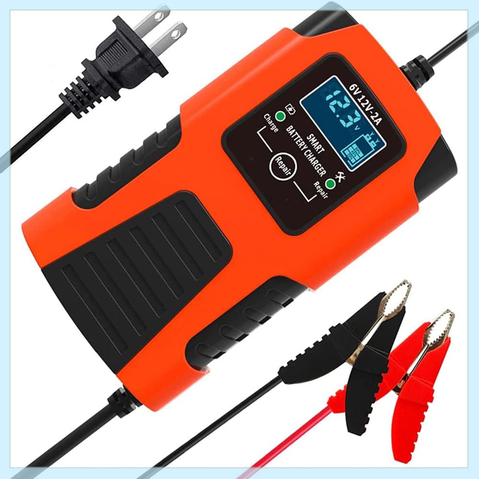 AUTOWHD 6Vと12V用バッテリー充電器 全自動バッテリーチャージャー 修復機能 パルス充電 メンテナンス充電 2A充電 4-40Ah用 自動車＆バイク用