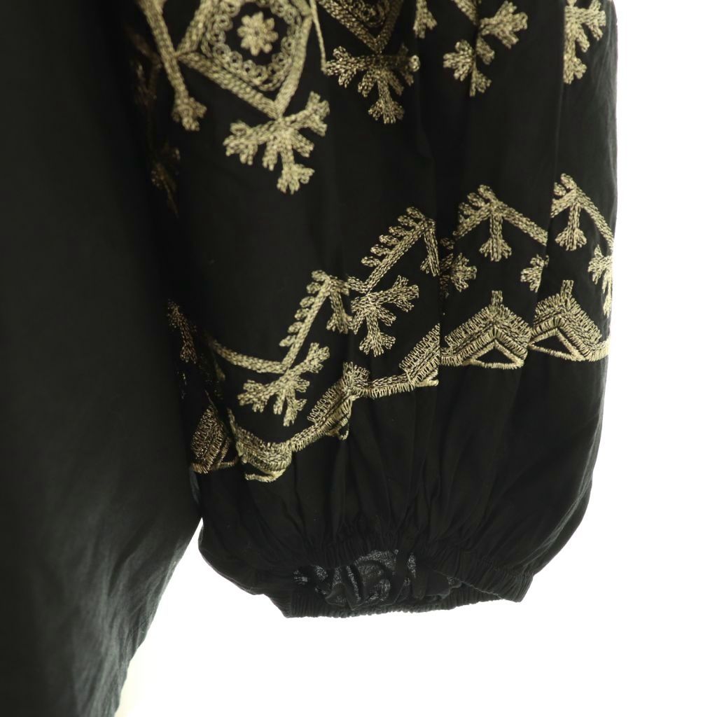 ヌキテパ NE QUITTEZ PAS! 総柄 長袖ブラウス 刺繍 黒 ブラック