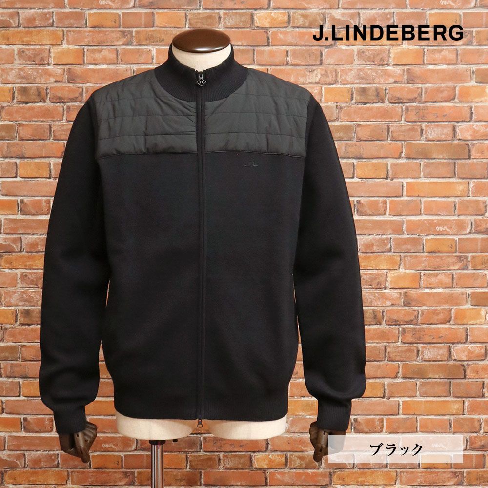 秋冬|J.LINDEBERG|46 M サイズ|ニットジャケット 071-59016 ダブルジップ 切替デザイン カーディガン ゴルフ メンズ 紳士 ジェイリンドバーグ |黒|ブラック|mc163|