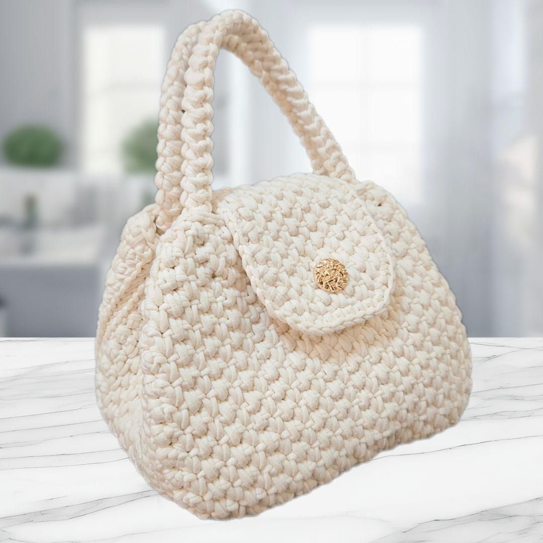 ハンドメイド アイボリー ハンドバッグ かぎ針編み 韓国