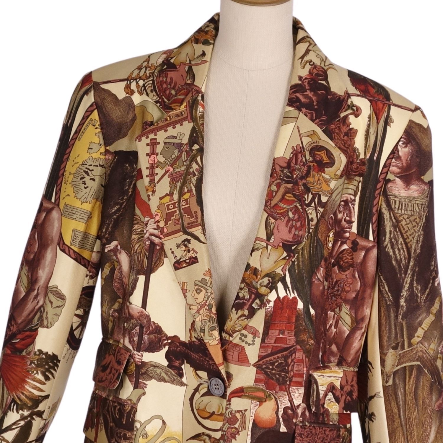 Vintage エルメス HERMES ジャケット テーラード 総柄 シルク ア