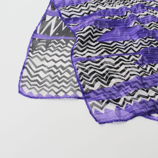 美品 MISSONI ミッソーニ 配色シルクストール F/パープル ブラック ホワイト【2400013288736】 美品 MISSONI ミッソーニ 配色シルクストール F/パープル ブラック