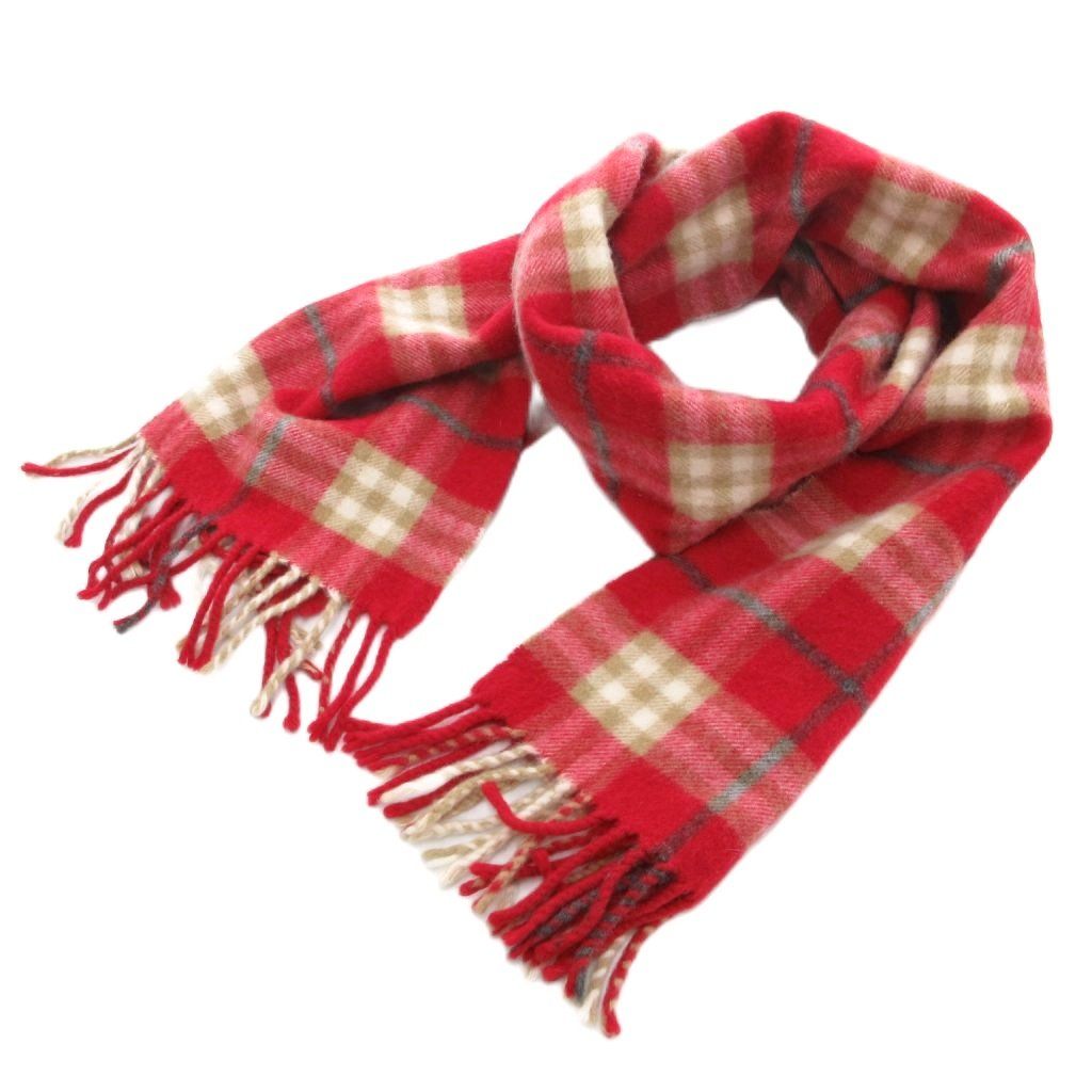 バーバリー BURBERRY マフラー カシミヤ チェック柄 フリンジ 赤