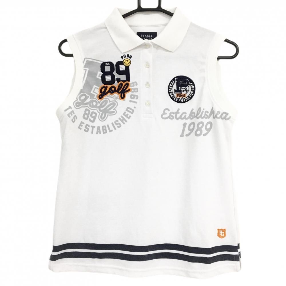 パーリーゲイツ ノースリーブポロシャツ 白×ネイビー ニコちゃん