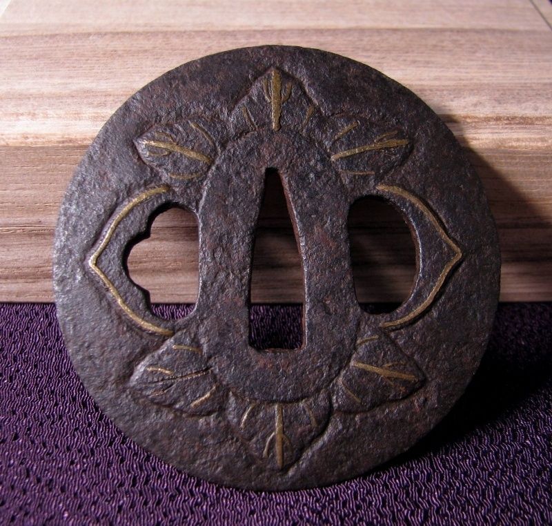 刀装具　鍔　平安城　当時物　骨董　 刀鍔　 時代武具 時代武具 鉄地鍔 平安城象嵌 江戸時代/鐔/25d062 - メルカリ