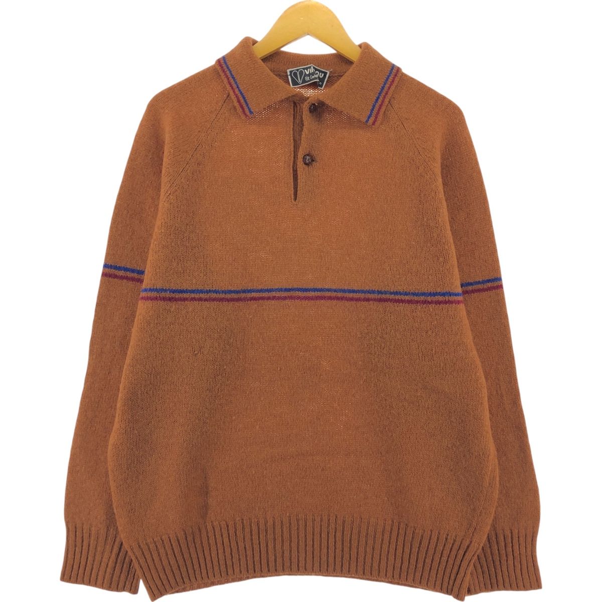 古着 ボーダー柄 ポロニットセーター メンズL相当/eaa505421