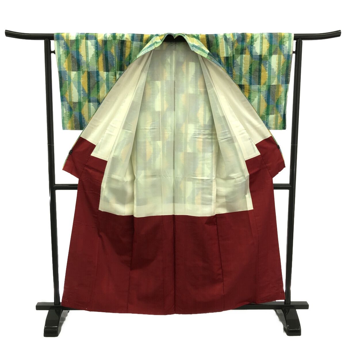 紬/グリーン×ブルー/未使用品/仕立上がり/適応身長157～164㎝/10791 紬/グリーン×ブルー/未使用品/仕立上がり/適応身長157～164㎝/10791