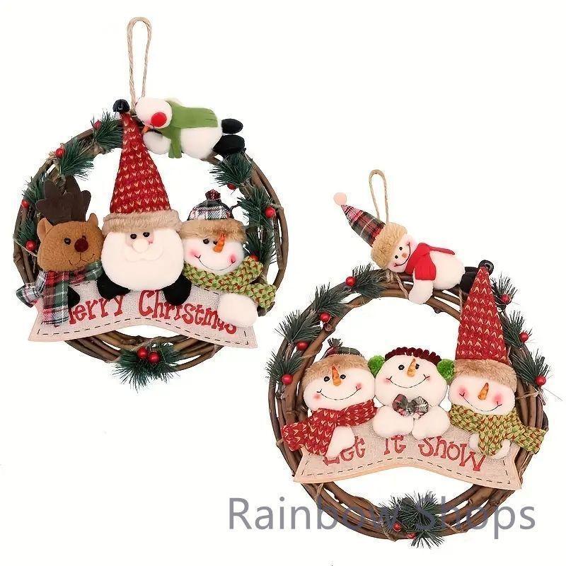 新品未使用】サンタと仲間たちのクリスマスリースの雪だるま