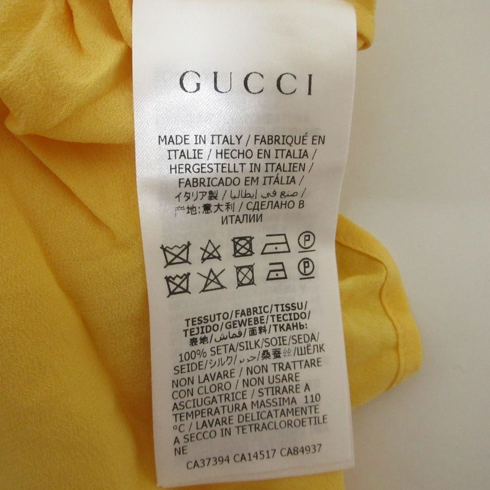 美品 クリーニング済 GUCCI グッチ シルク フリルタイ 長袖 ブラウス シャツ 36 イエロー レディース 古着 中古 GUCCI - 美品 クリーニング済 GUCCI グッチ シルク フリルタイ