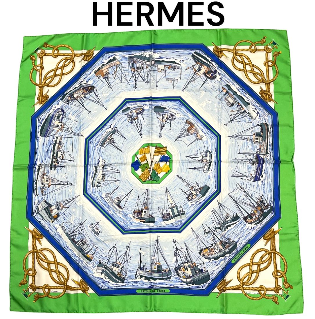 【送料無料】 エルメス カレ90 RETOUR DE PECHE 漁船の帰港 HERMES エルメス スカーフ カレ 90 RETOUR DE PECHE 漁船の帰港 シルク