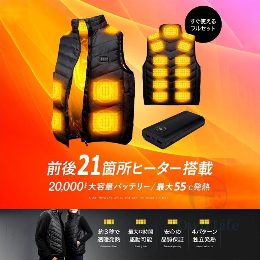 電熱ベスト 【 XL 】ヒーターベスト バッテリー付 USB給電 ヒーターベスト L 保証書付き 電熱ベスト プレミアム版 日本製 繊維