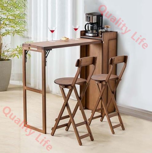 ブラウン カウンターテーブル スツール 3点セット ハイテーブル 木製