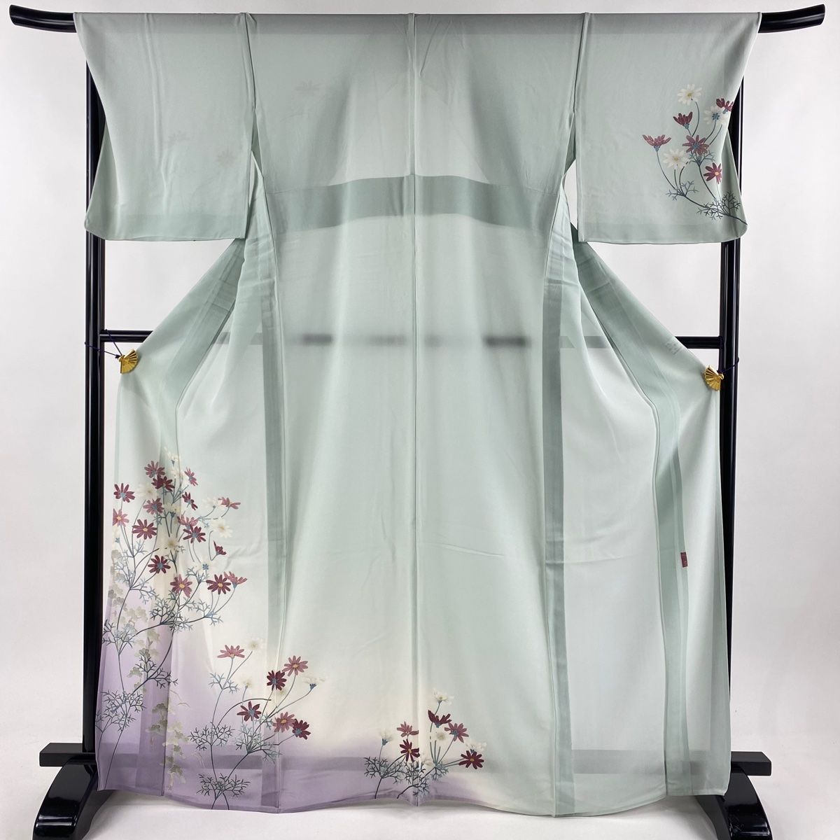 付下げ 身丈167cm 裄丈68.5cm L 薄物 本加賀友禅 宮野勇造 落款 証紙 草花 松 ぼかし 薄緑 正絹