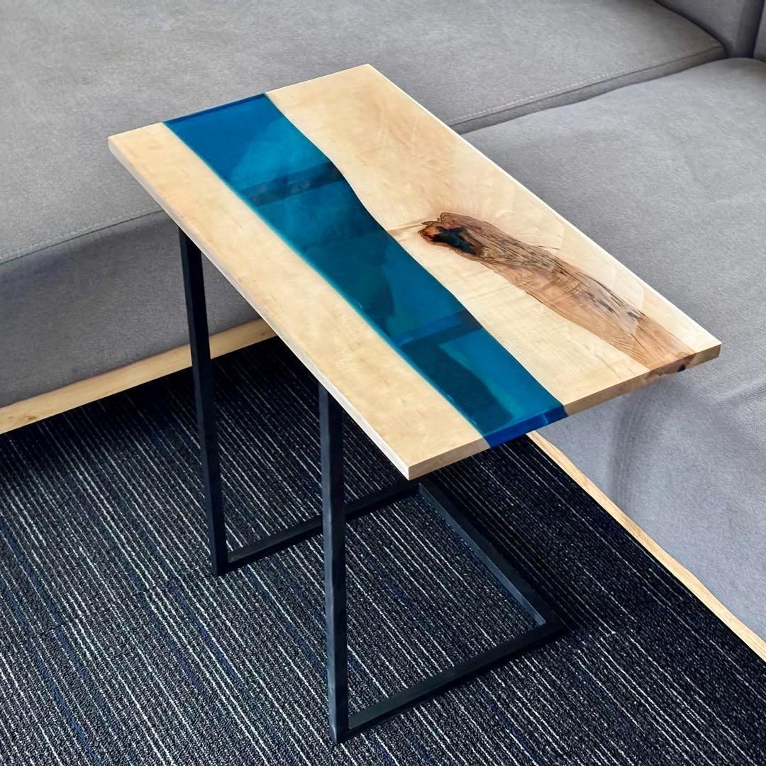 ミニテーブル サイドテーブル デスク リバー レジン 一枚板 アイアン 北欧