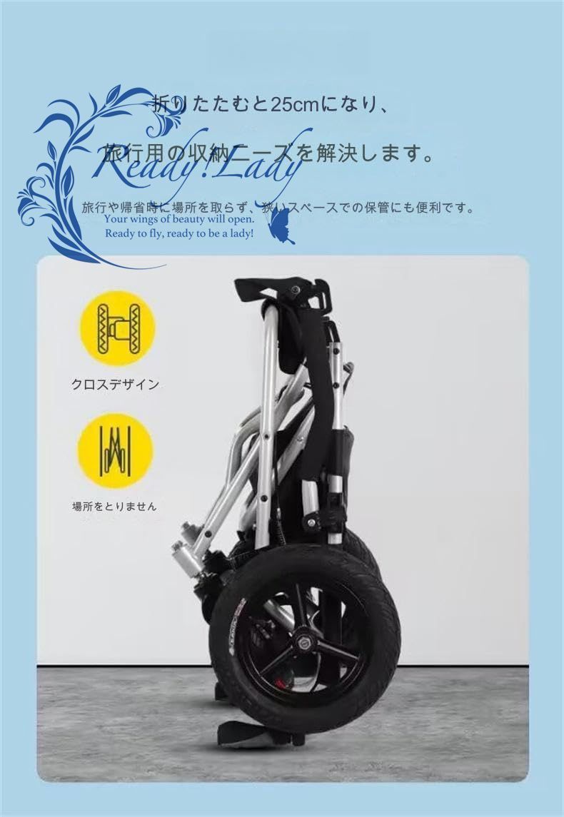 軽量で持ち運びが簡単な3輪プッシュバック付き車椅子スタイル乗用カート 三輪車ベルト