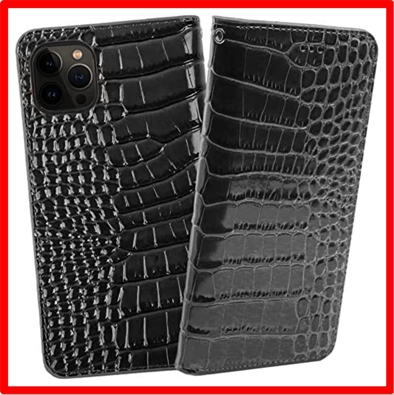 【匿名配送】 iphone 14pro MAX_ブラック [クロコダイル x 牛革] iPhone14 Pro Max apple ReZuell. 手帳型 ク