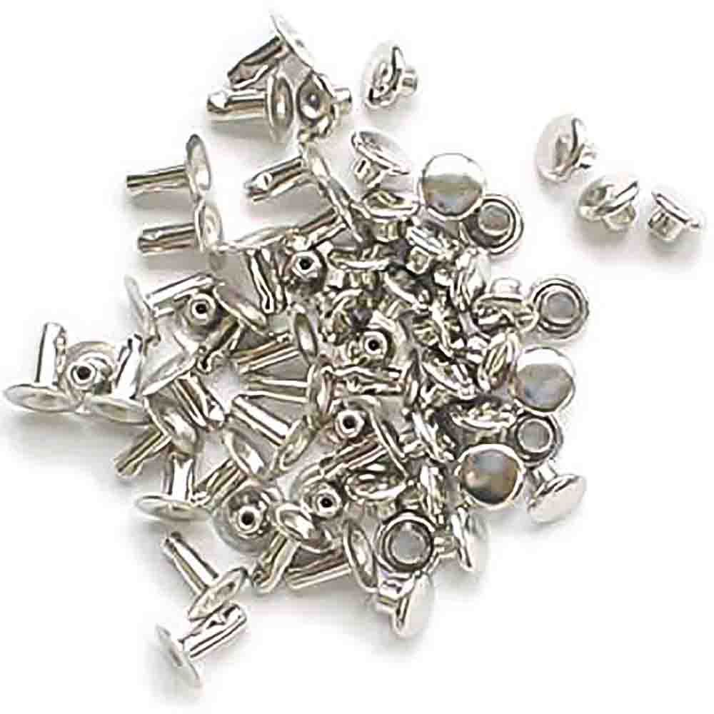 小カシメ 片面長足 6mm【シルバー】ニッケル 220セット（頭 足 各220