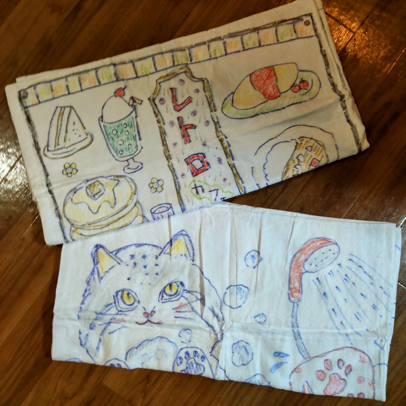 リカさまへ 手描きバスタオル2枚