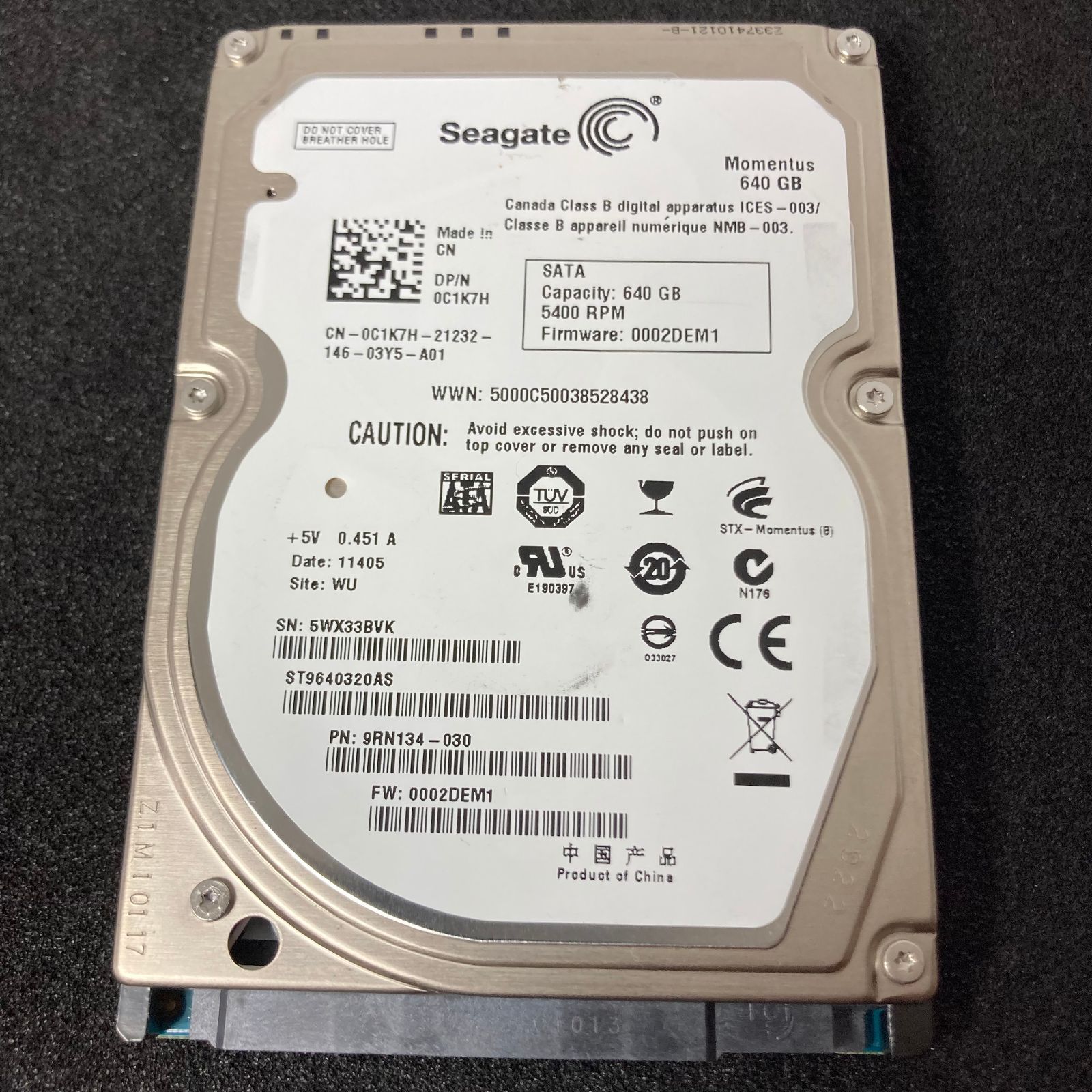 Seagate 640GB 2.5" 9.5mm SATA 3.0Gbps HDD 約 2900回／ 29k h | ST9640320AS | /seagate【541】