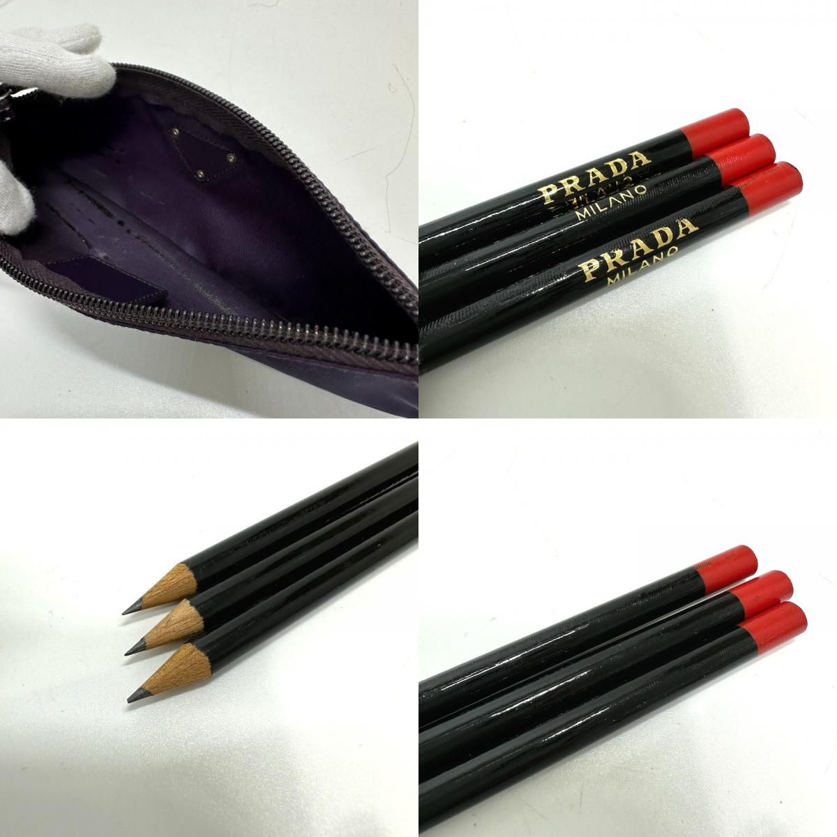 PRADAのペンケースと鉛筆のセット カードあり 内側に汚れあり PRADAのペンケースと鉛筆のセット カードあり 内側に汚れあり