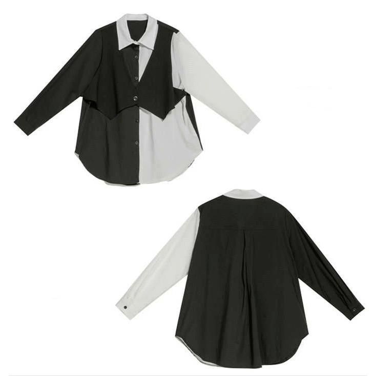 フェイクレイヤード シャツ レディース 配色 トップス ロング