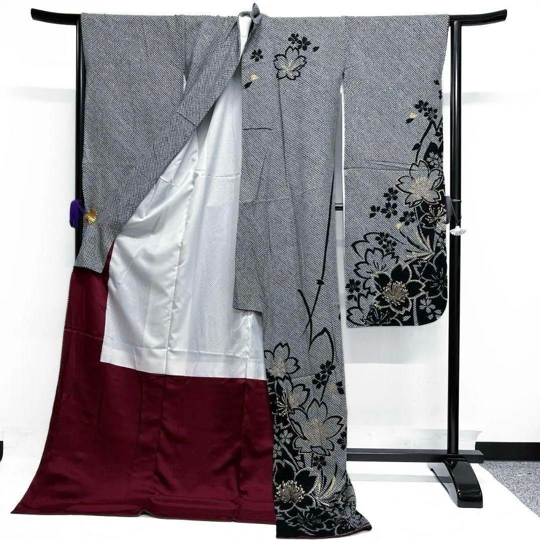 総絞り　刺繍　桜花　梅花　熨斗　振袖　晴れの日　成人式　卒業式　着物　114p 総絞り 金彩 桜花模様 花びら 振袖 成人式 晴れの日 着物 032a p