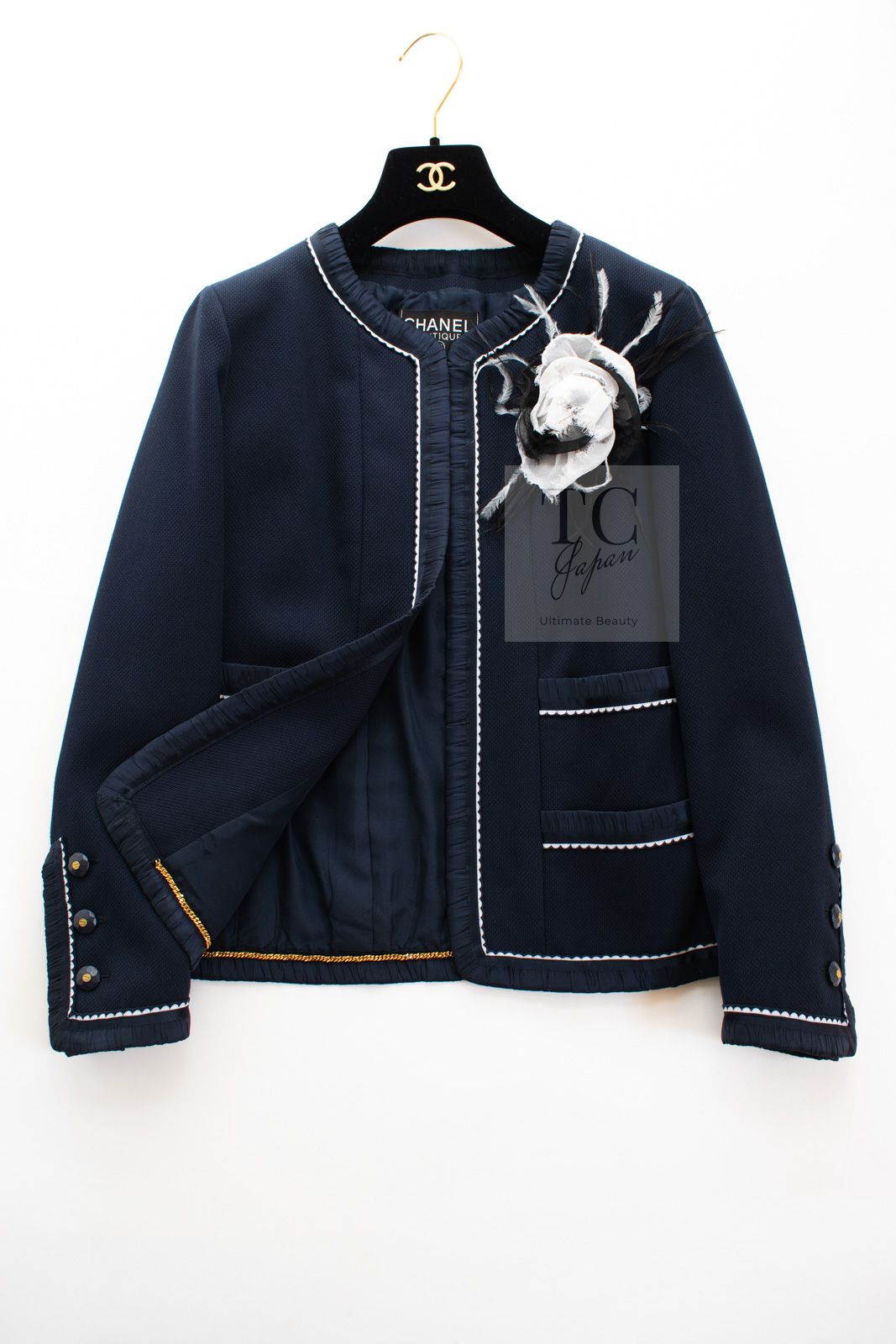シャネル ジャケット スーツ CHANEL ネイビー ブラックピンクの