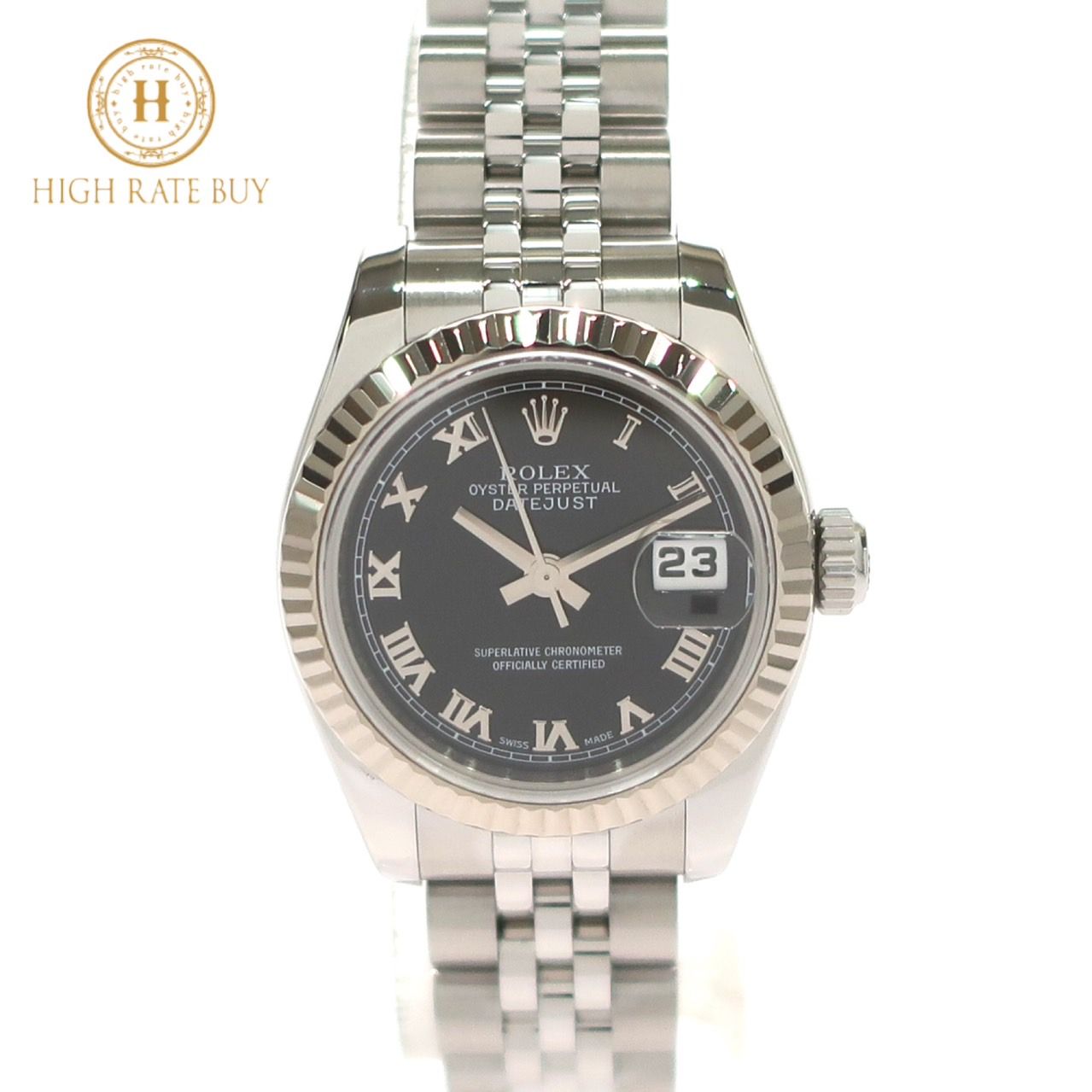 【新品同様】ROLEX ロレックス デイトジャスト 179174 Z番 K18WG 750 ホワイトゴールド SS ステンレススチール 黒 ブラック文字盤 ジュビリーブレス レディース 腕時計