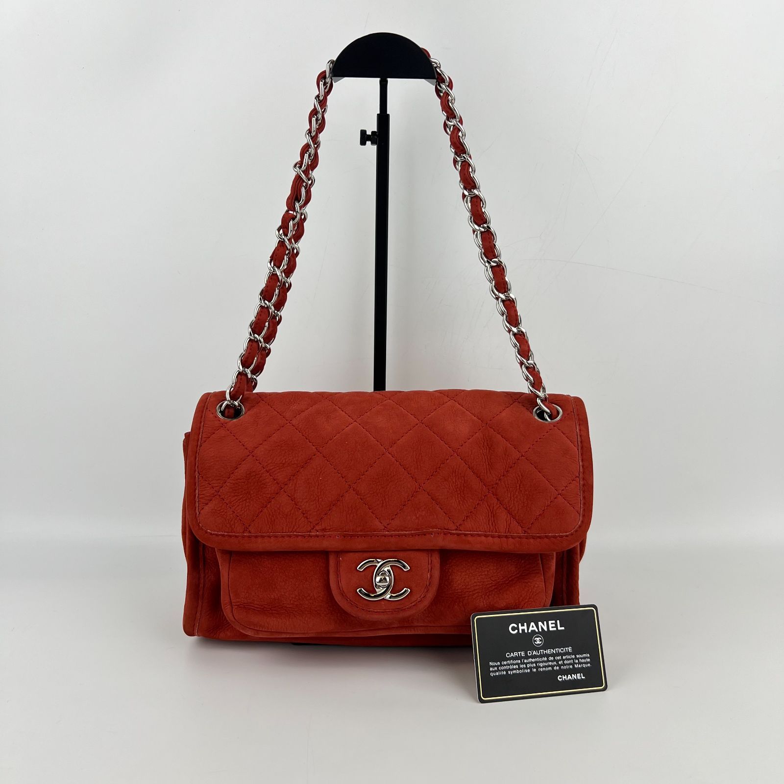 CHANEL シャネル ココマーク マトラッセ Wチェーンショルダーバッグ 肩掛け 斜め掛け ソフトキャビアスキン レッド 16番台 ヴィンテージ レディース HIBUOCHI VINTAGE