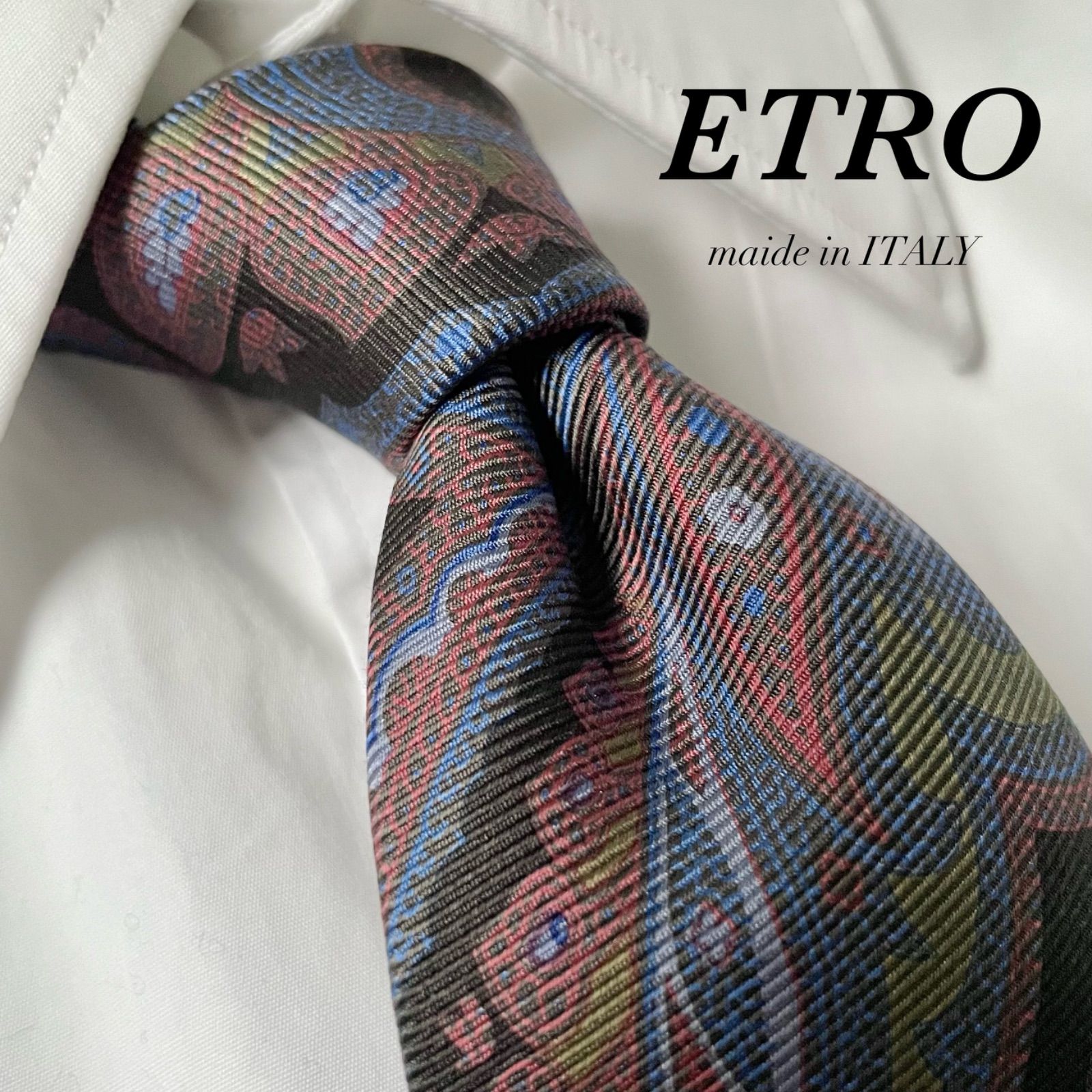 ETRO エトロ ブランドネクタイ 総柄 レッド イタリア製 高級シルク - 小物