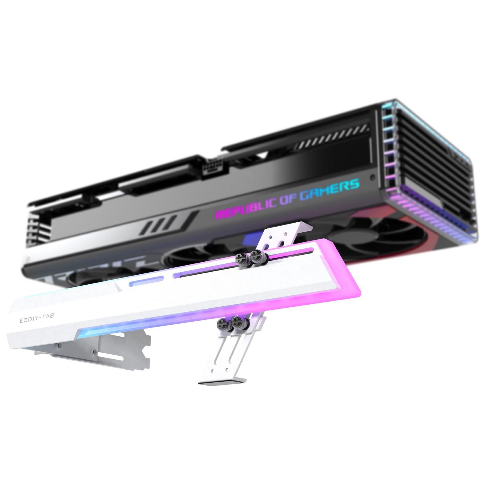 Style ARGB GPU ホルダー - ホワイト EZDIY-FAB 汎用ビデオカードホルダー GPUブレースサポート グラボ 支え gpu サポート 伸縮構造ブラケット ARGB 5V 3PINマザーボードの同期 グラフィックカードを固定する GPUを支