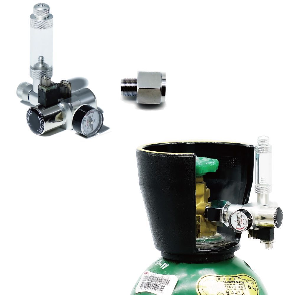 クリスタルアクア CO2レギュレーターSS-1GR02AB-W 低流量スピコン 電磁弁一体型 小型ボンベ ミドボン両用 0-0.4MPaの圧力可変 水草育成に最適な小型CO2添加装置