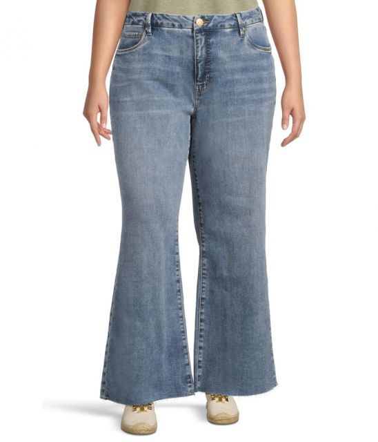 【送料無料】 カットフロムザクロス レディース デニムパンツ ボトムス Plus Size Meg High Rise Fab Ab Wide Leg Raw Hem-Long Inseam Optimism W/Med