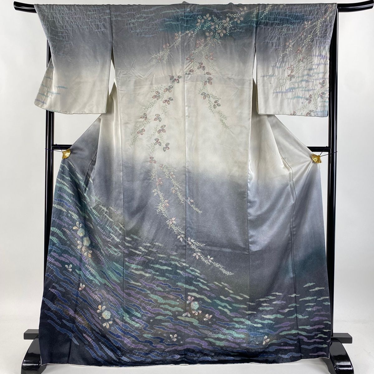 訪問着 身丈171cm 裄丈69.5cm L 袷 辻が花柄 霞 金銀彩 絞り