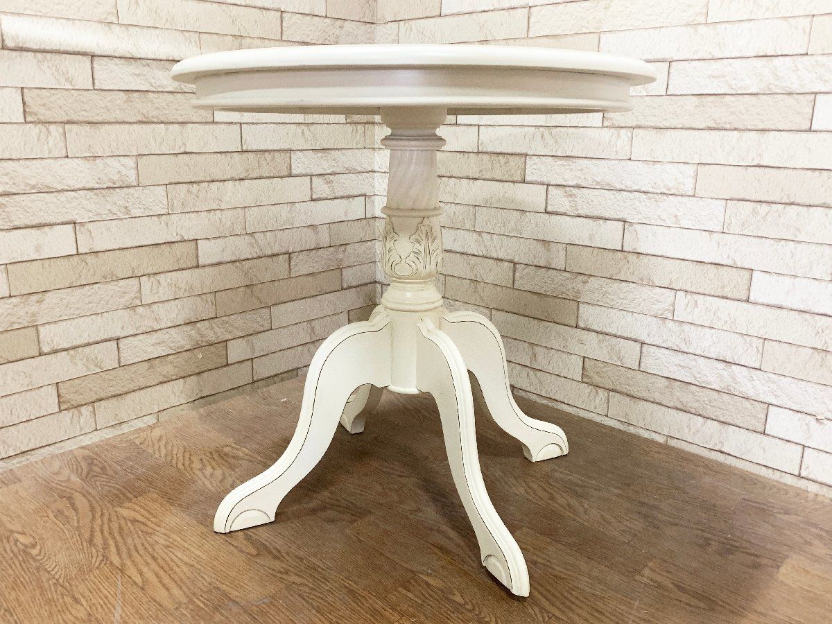 クロシオ コモ チェスト 4D サイドテーブル レザー調天板 白家具 ロココ調